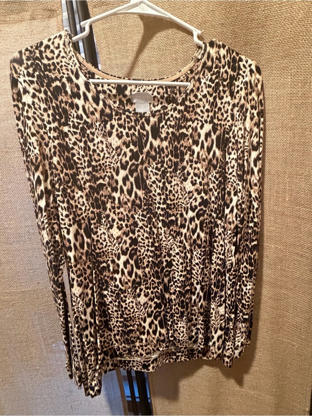 Chico's Leopard-Print Long Sleeve Top in Brown & Cream